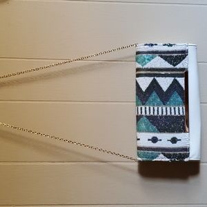 White sequin clutch purse w/ gold chain